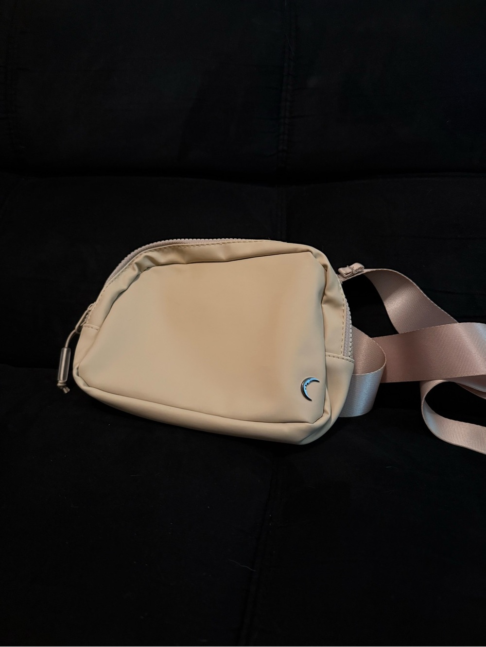 Minimalist Cream Mini Crossbody Bag with Crescent Accent